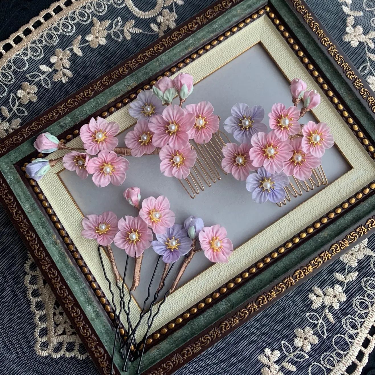 つまみ細工髪飾り シルク 絹 髪飾り 桜の髪飾り 成人式 振袖 卒業式 袴の髪飾り 結婚式 婚礼 色打掛 ピンク色 和装コーデ