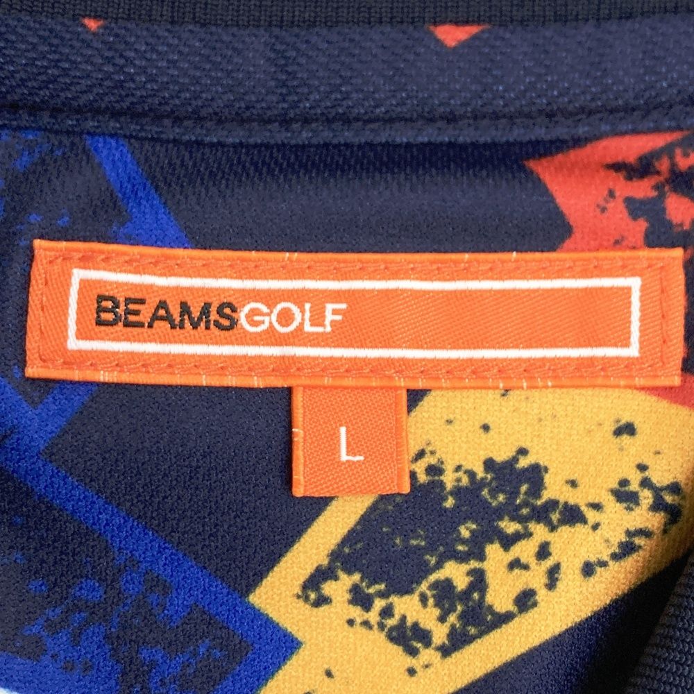 サイズ：L BEAMS GOLF ビームスゴルフ ; 半袖ポロシャツ ワッペン 総柄 ネイビー系 [240101580222] ゴルフウェア メンズ ストスト サイズ：L BEAMS GOLF ビームスゴルフ ; 半袖ポロシャツ ワッペン 総柄