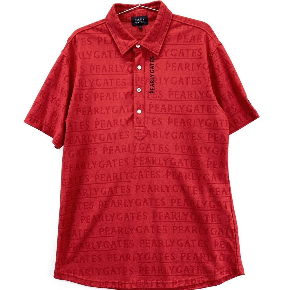 サイズ 6 PEARLY GATES パーリーゲイツ 半袖ポロシャツ ロゴ刺繍 ロゴボーダー柄 レッド系 ゴルフウェア メンズ ストスト