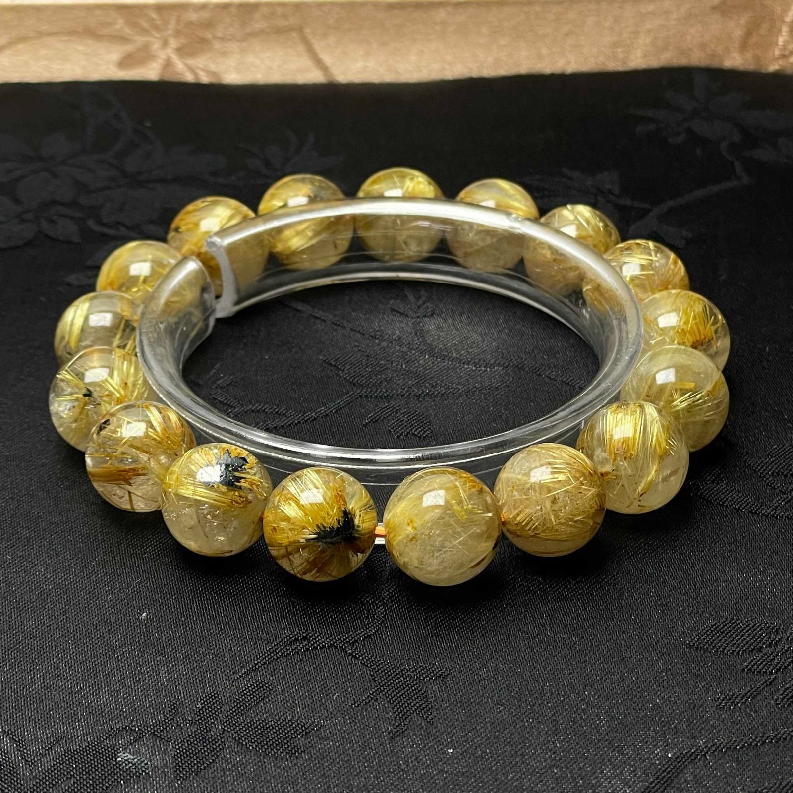 天然 45 A太陽花タイチンルチル ブレスレット 天然石 金運 12.1-12.7 mm ZB 9968