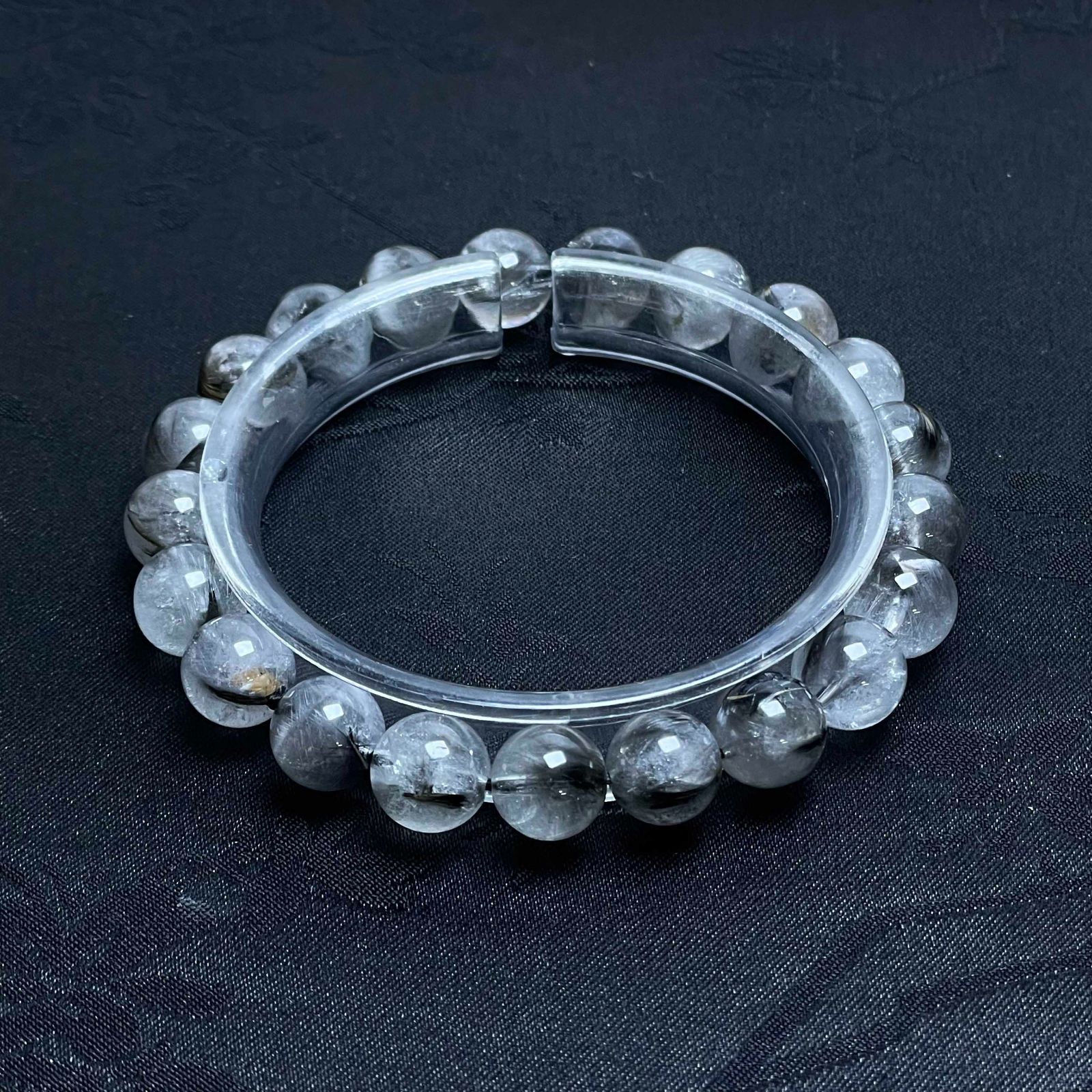 天然石 60 Aブラックプラチナクォーツ ブレスレット 9.4-9.8 mm ZB 9970