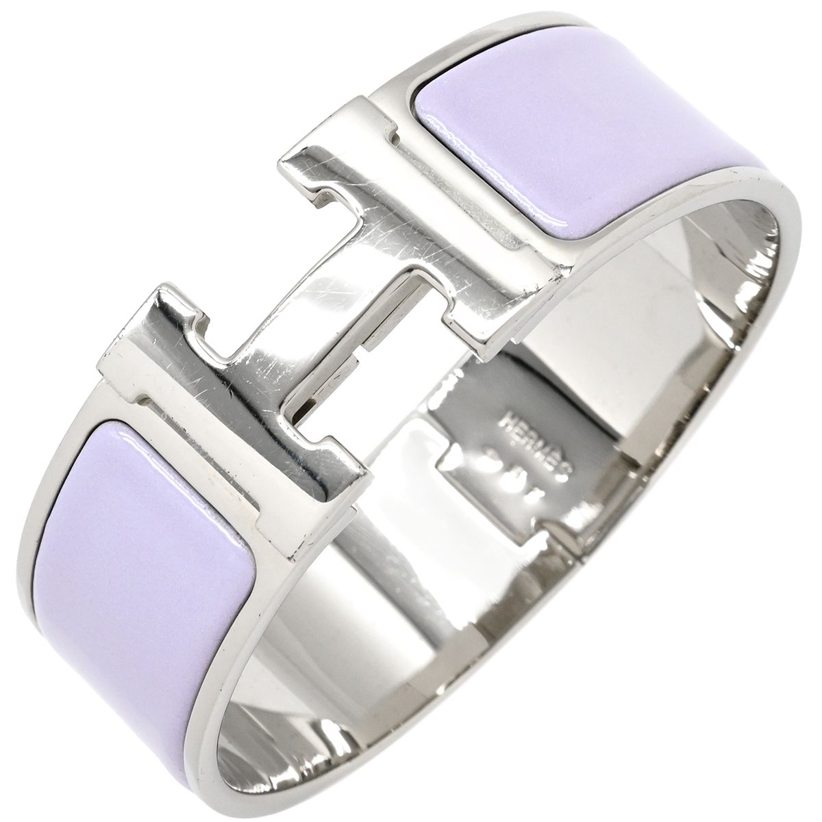 エルメス HERMES ブレスレット クリッククラックH GM メタル エナメル パープル シルバー Hブレス ケース