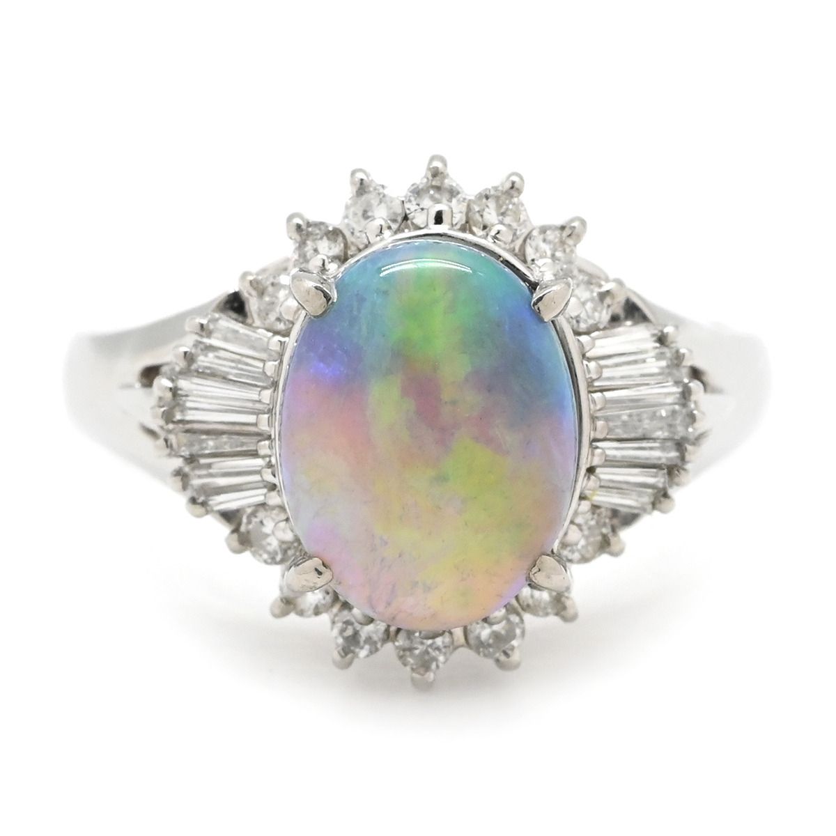 リング 指輪 ブラックオパール 2 62 ct ダイヤモンドリング プラチナシルバー オーバルカボションカット 1石 1粒 マルチカラー 遊色 18号