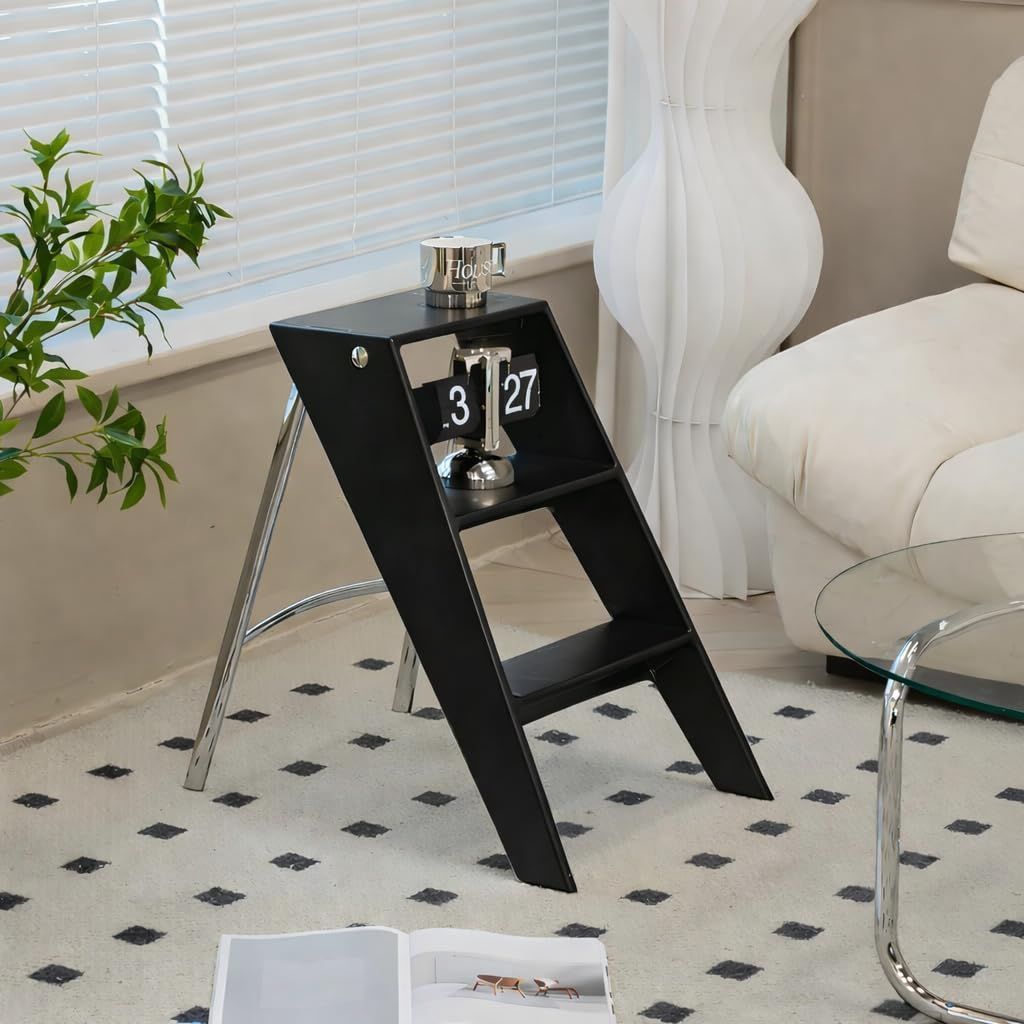 脚立3段 折りたたみ式踏み台兼展示ラック ABS樹脂製 軽量で安定 インテリアにも映える ブラック ホワイト 多用途 北欧スタイル多機能 踏み台 椅子 展示台として使える 室内 屋外 家庭用