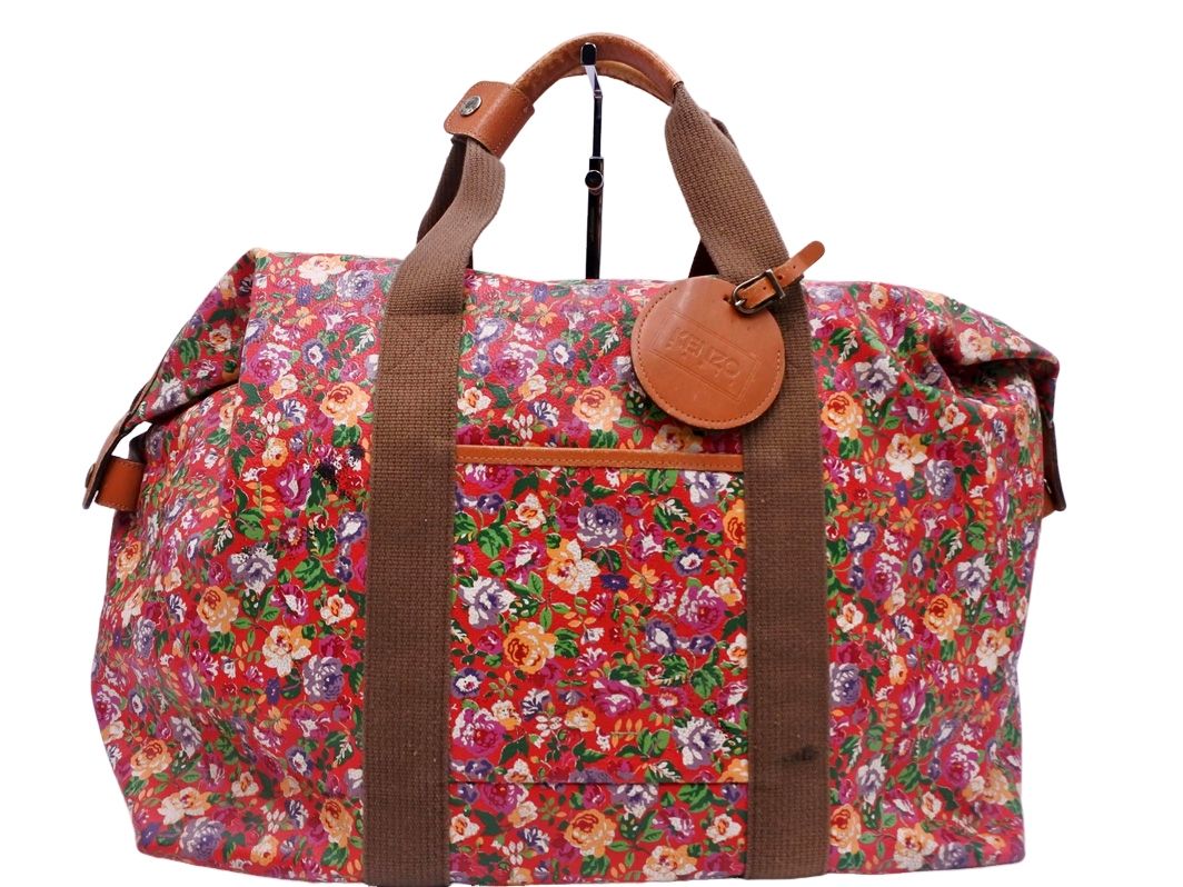 ☆KENZO ヴィンテージレザーボストンバック☆ KENZO ケンゾー レザー 花柄 ボストン バッグ 赤 □□ レディース