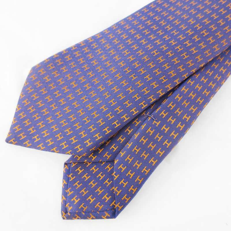 エルメス HERMES ネクタイ ファソネ H柄 パープル オレンジ 紫 剣先幅
