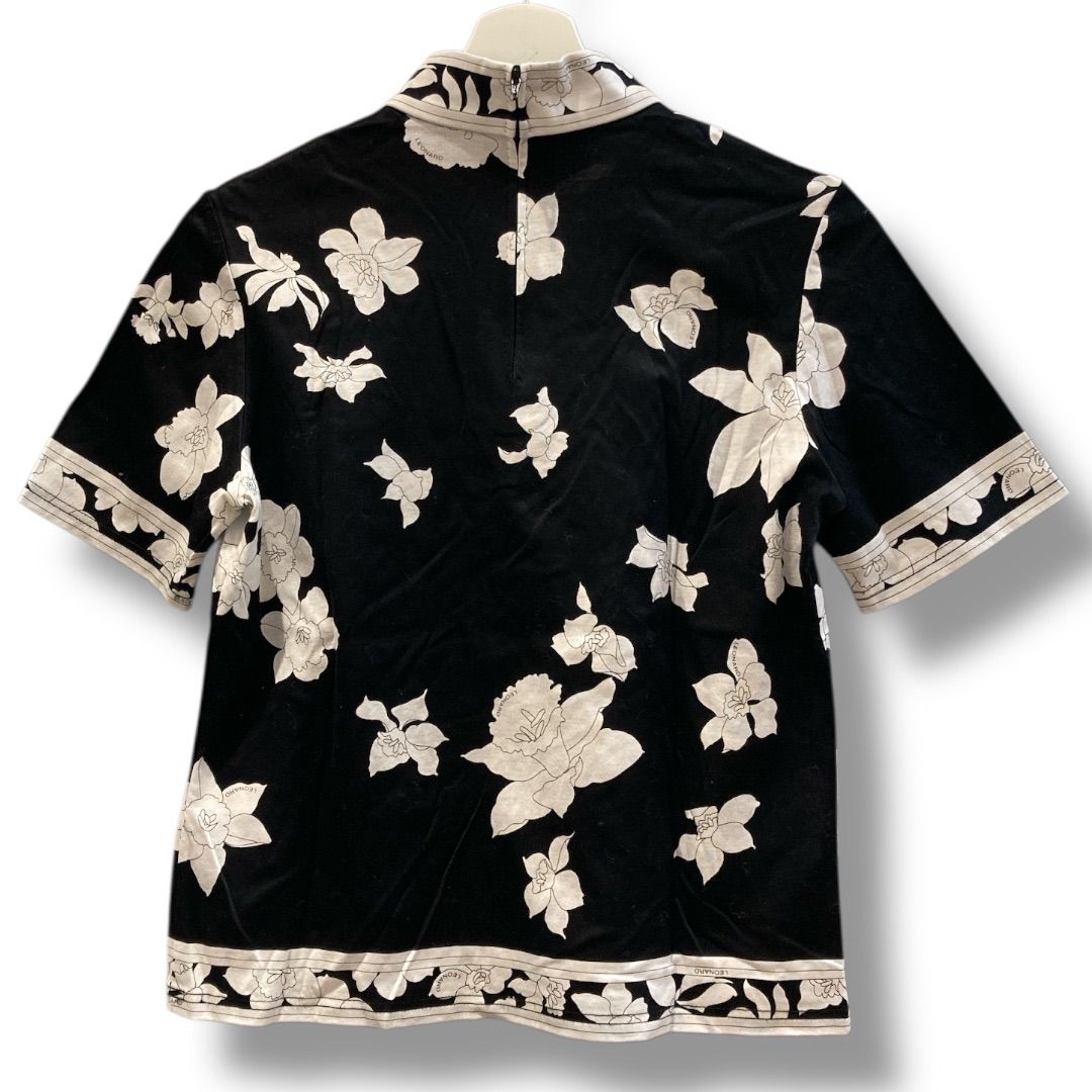 LEONARD レオナール ハイネックトップス サイズL ブラック×ホワイト