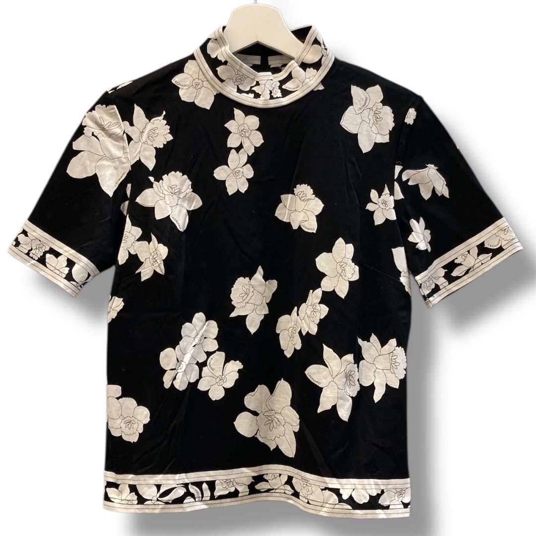 専用です。LEONARD レオナール　花柄　カットソー LEONARD レオナール ハイネックトップス サイズL ブラック×ホワイト