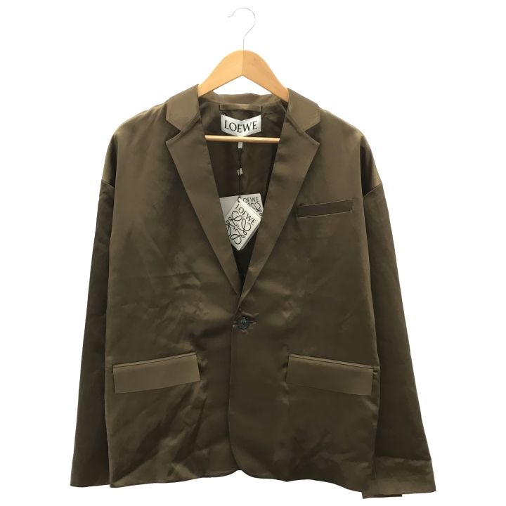 LOEWE ロエベ シングルブレストサテンジャケット メンズ オリーブ 42