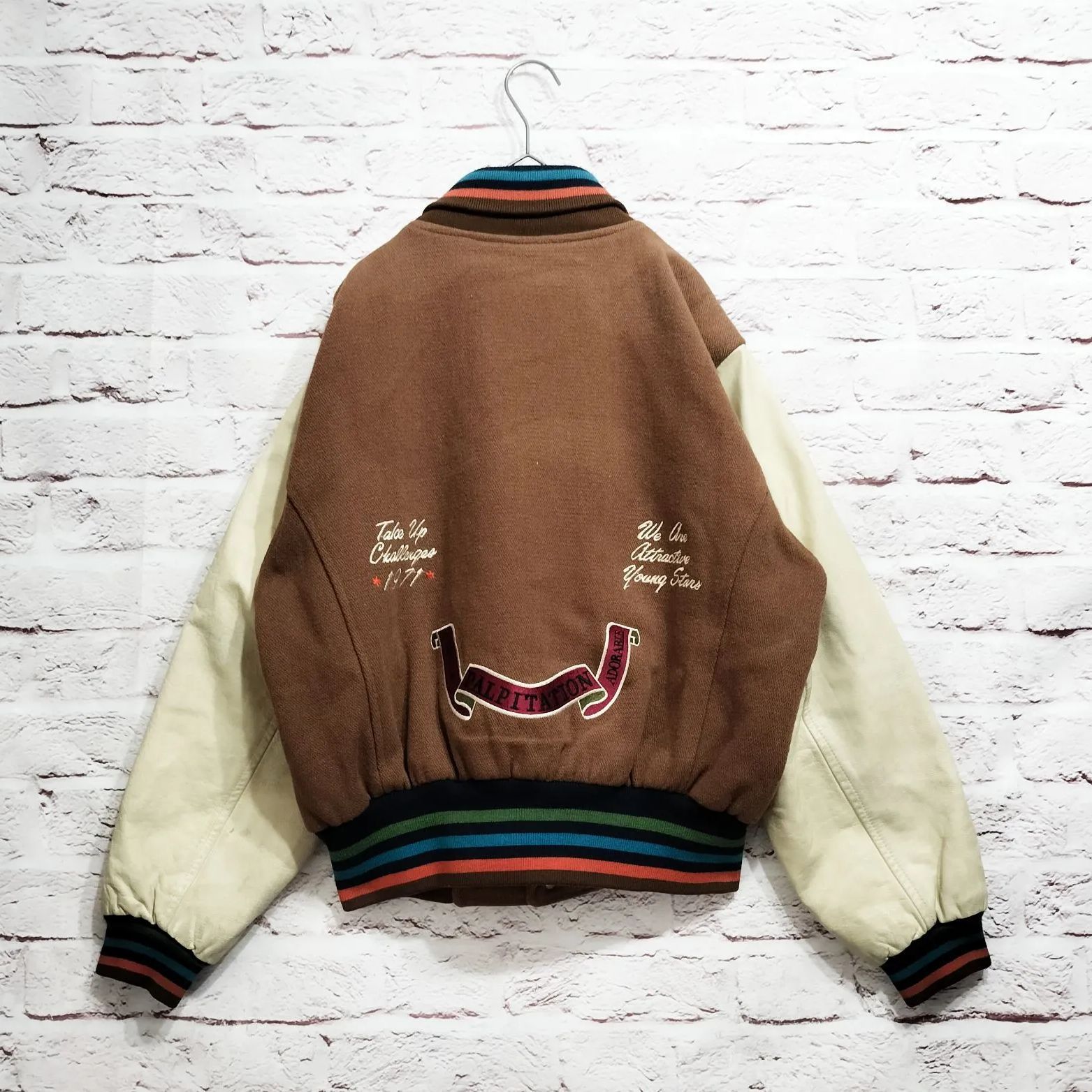 希少】BA-TSU アームレザー 両面刺繍 中綿スタジャン ボーダーリブ 