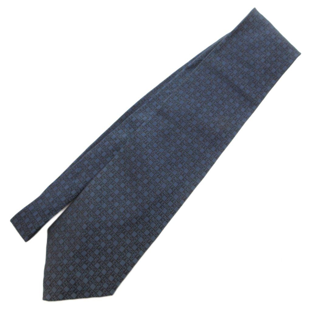フェンディ FENDI ネクタイ カジュアル 絹 シルク チェック ロゴ柄 紺