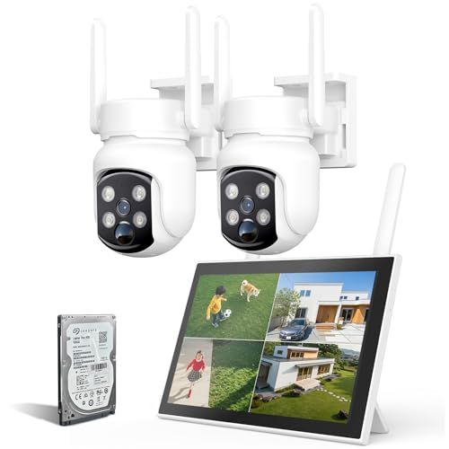 防犯カメラ ワイヤレス 屋外 500万画素 パンチルト 360°回転 130°広角 10 モニター付き AI検知 カラー暗視 投光威嚇 無線屋外防犯カメラ 2台セット IP 66防水防塵 監視カメラ 動体検知 警報通知 双方向音声通話 a 02 ee 848