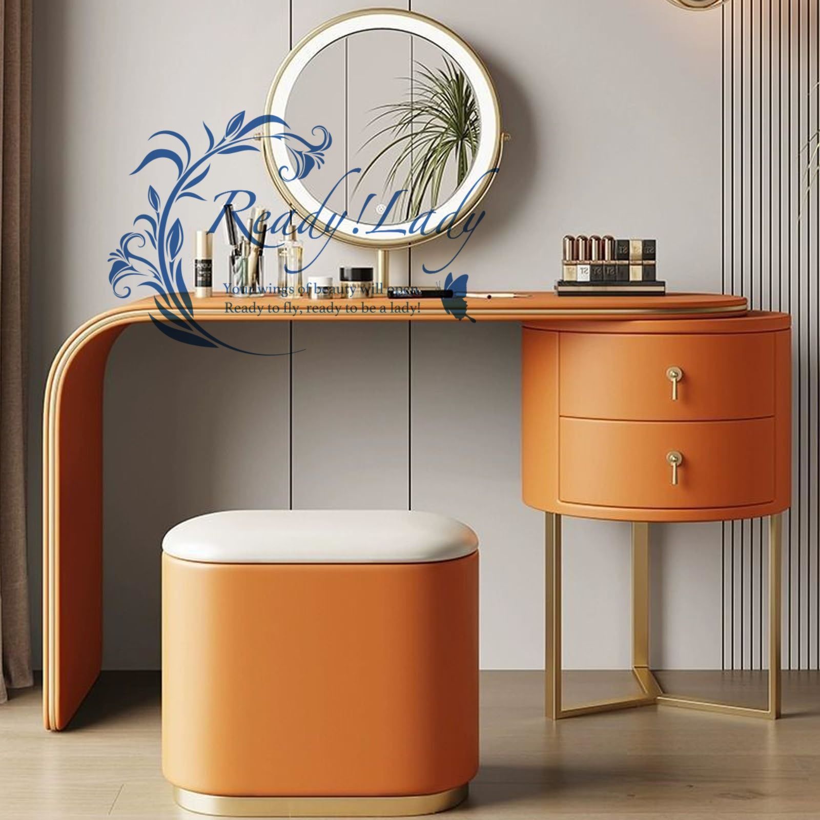 ドレッサーテーブル 鏡とライト付きのドレッサー 引き出しと調節 なキャビネット付きの化粧台 ドレッシングテーブル 120 cm