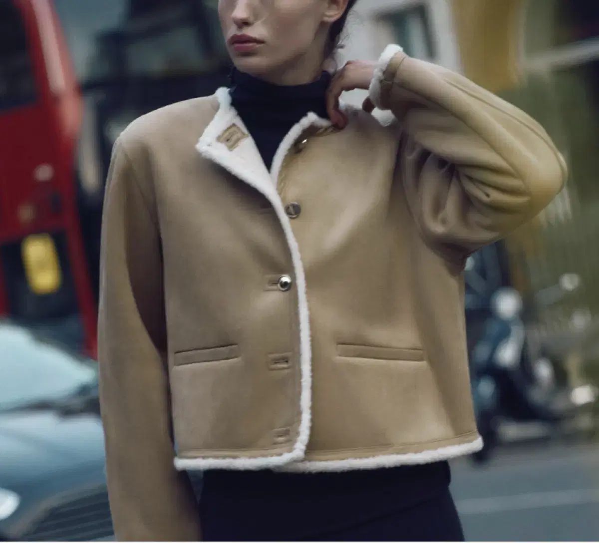 ザラ ゴールデン ボタン ダブル サイド ジャケット サンド ムートン