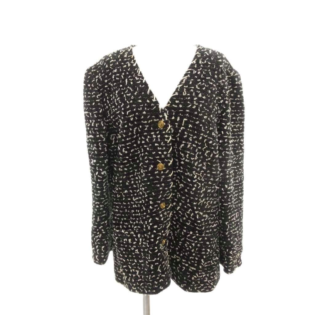 森英恵　ツイードジャケット ハナエモリ HANAE MORI ツイードジャケット ノーカラー ラメ L 黒