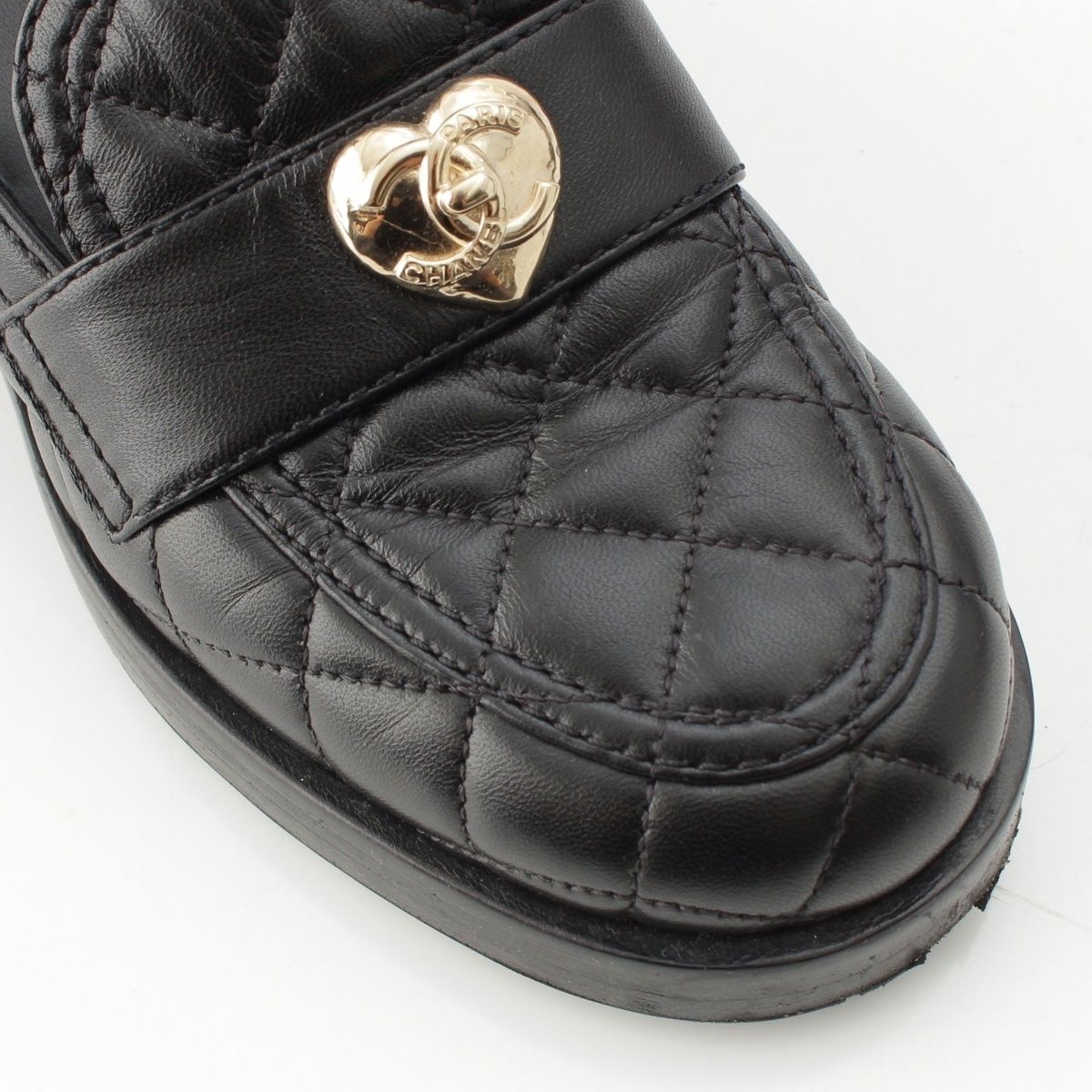 シャネル レザー マトラッセ ハート ココマーク ローファー シューズ