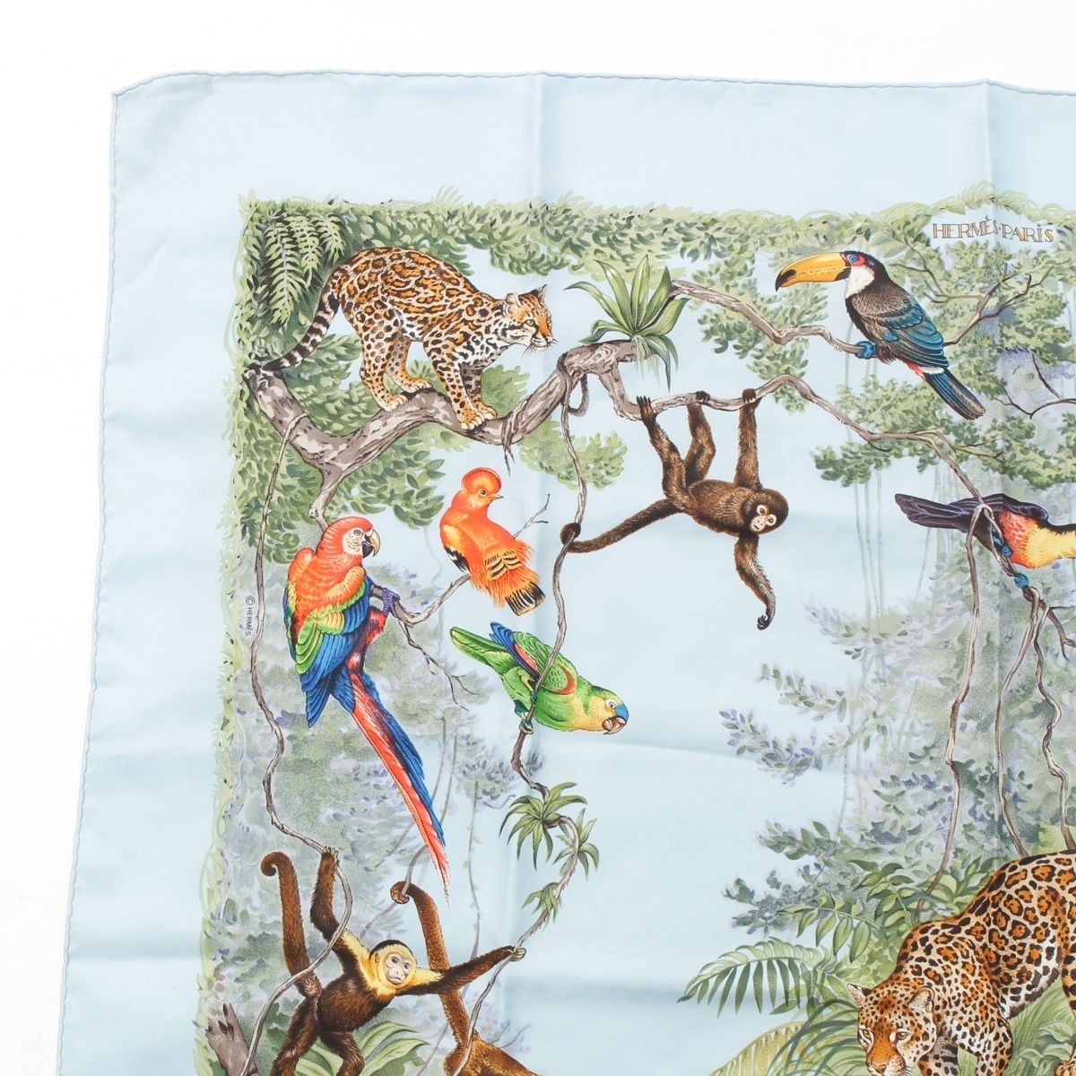 エルメス カレ90 EQUATEUR 赤道直下 シルク スカーフ ブルー【中古