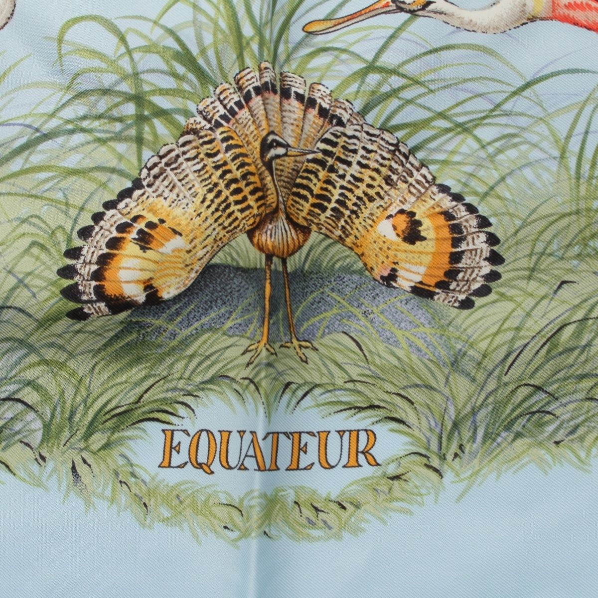 エルメス カレ90 EQUATEUR 赤道直下 シルク スカーフ ブルー【中古