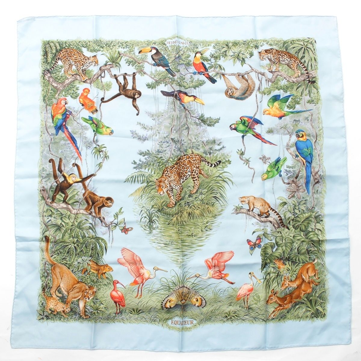 エルメス カレ90 EQUATEUR 赤道直下 シルク スカーフ ブルー【中古