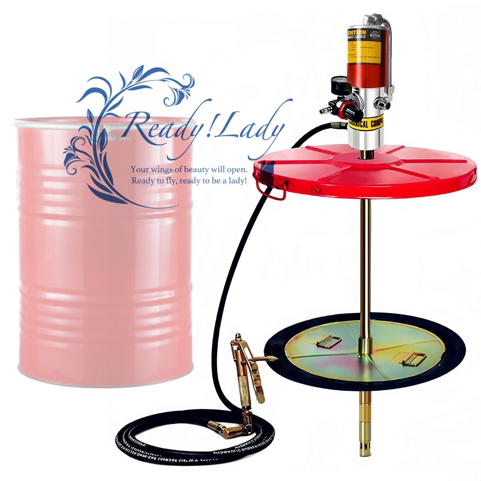 55ガロンドラム用空気作動グリースポンプ 圧力比50 1 30～40 Mpa吐出圧力 グリースガン ドラムキャップ 16フィート高圧ホース付き