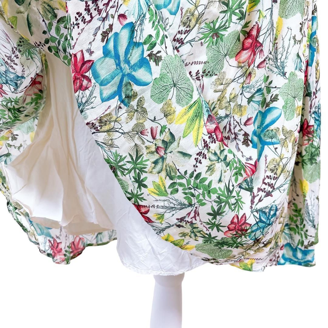 美品 アナイ ノースリーブワンピース 絹100 38 花柄 総柄 白×黄緑×黄