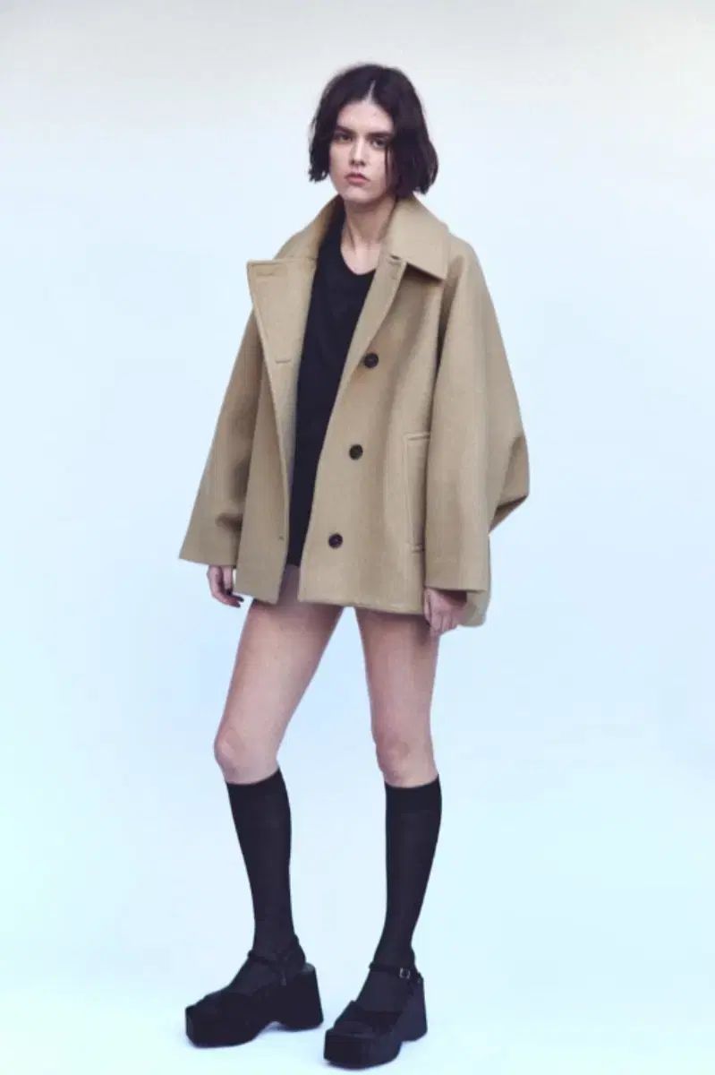 ザラ zwコレクション ウールブレンド ケープコート ブラック