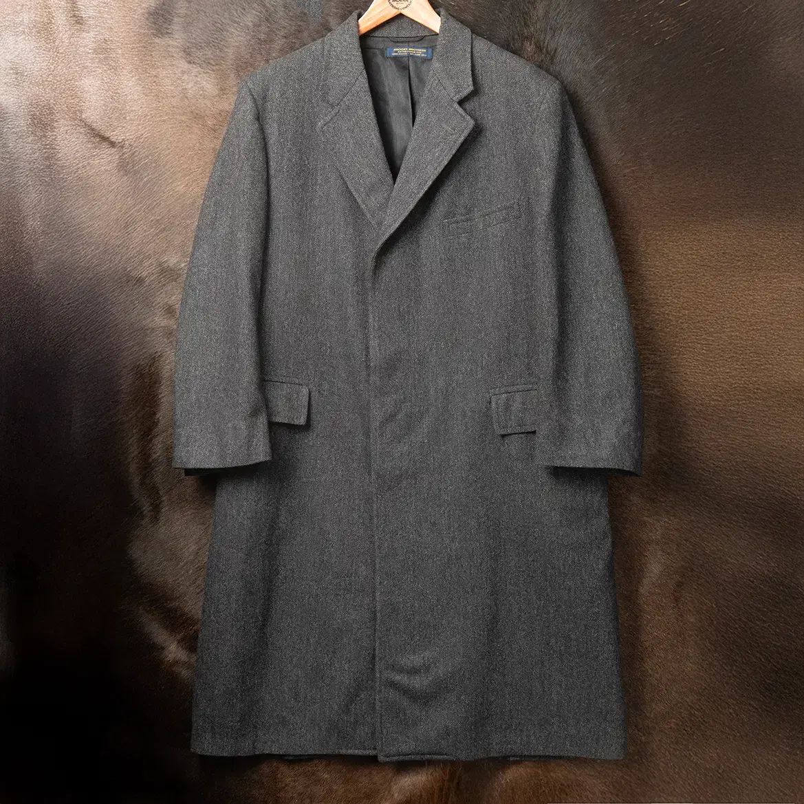 115 80 s ブルックス ブラザーズ ヘリンボーン ウール オーバコート DARK GREY