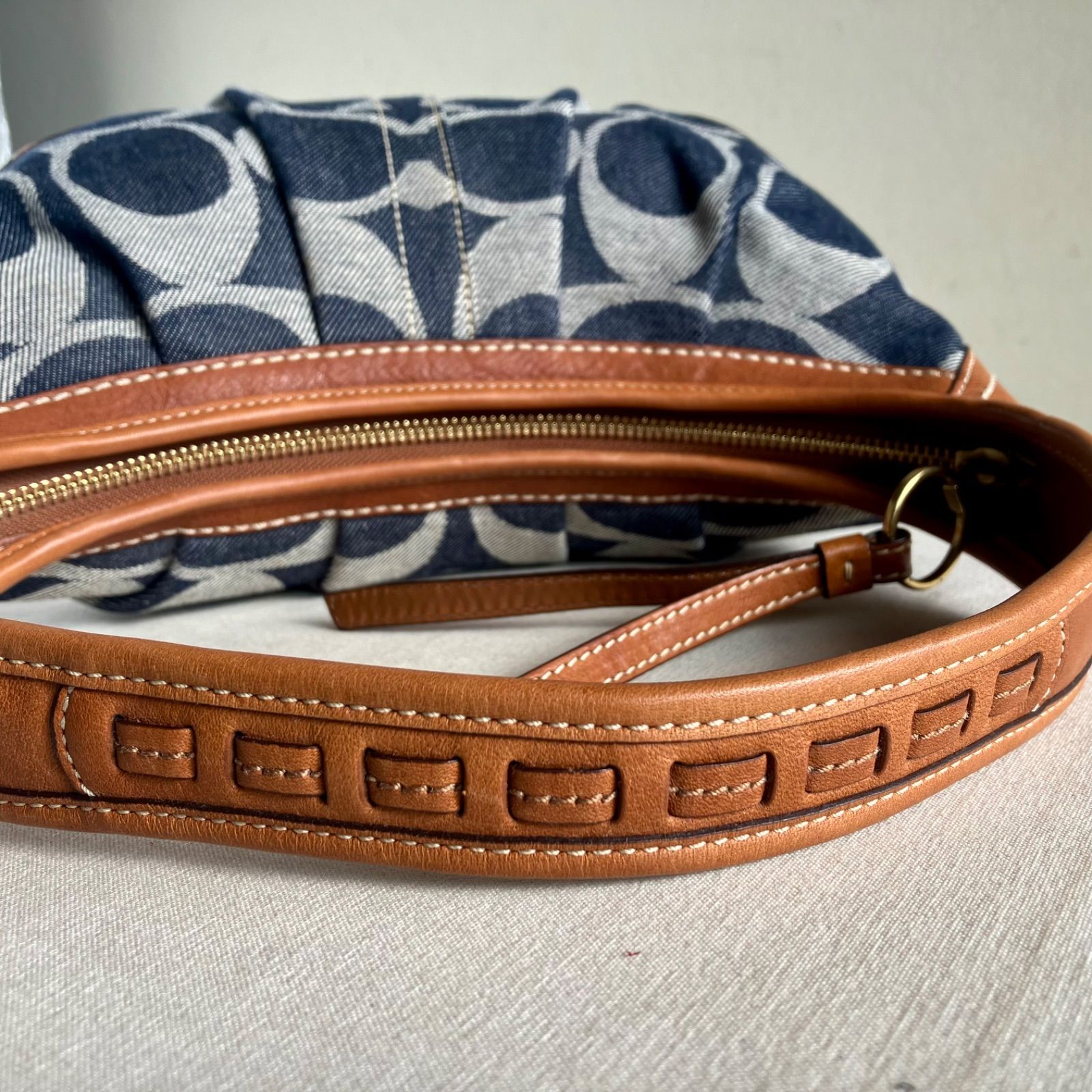 Rare Coach Vintage Ergo Blue Denim Leather Hobo Bag Demi Pouch y2k