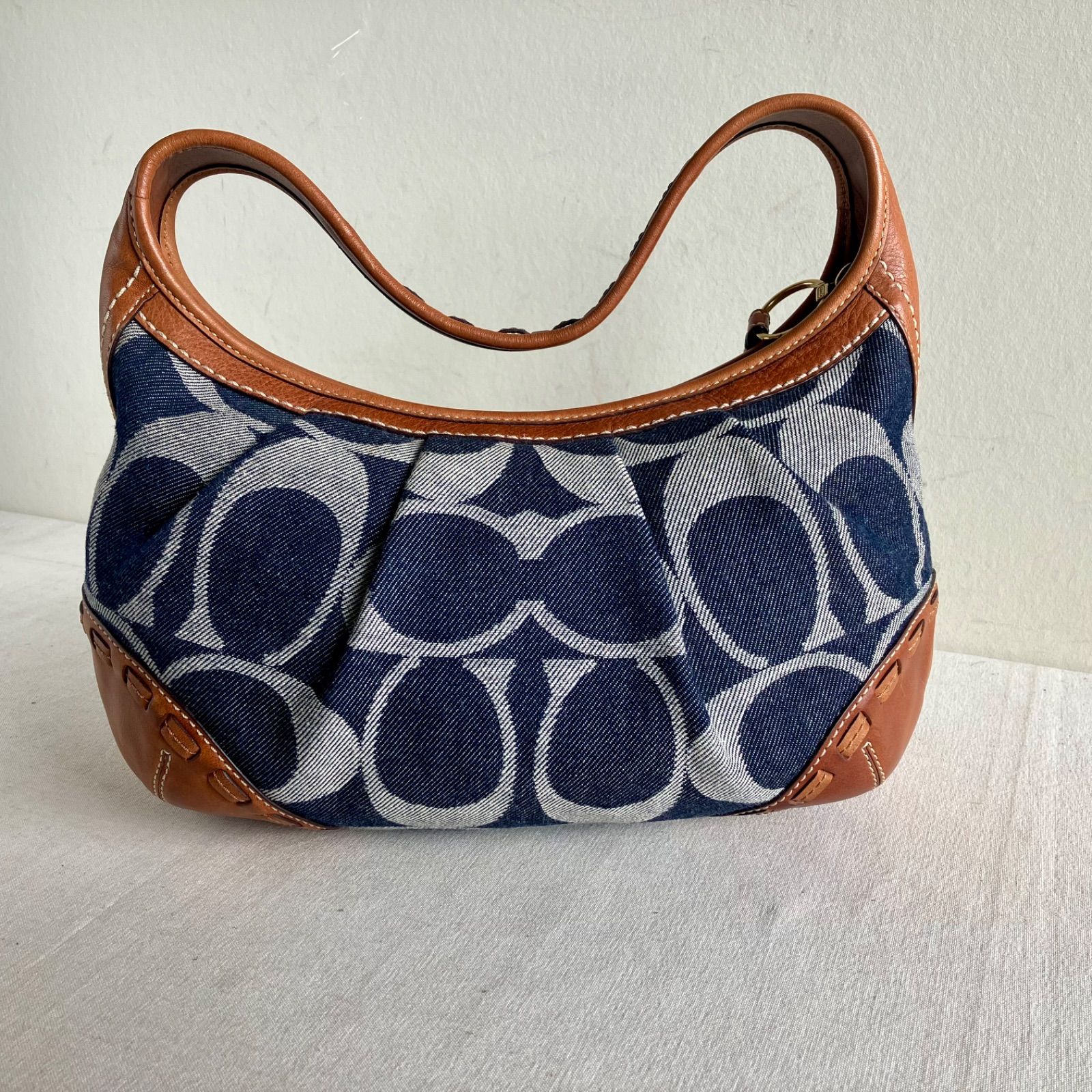 Rare Coach Vintage Ergo Blue Denim Leather Hobo Bag Demi Pouch y2k