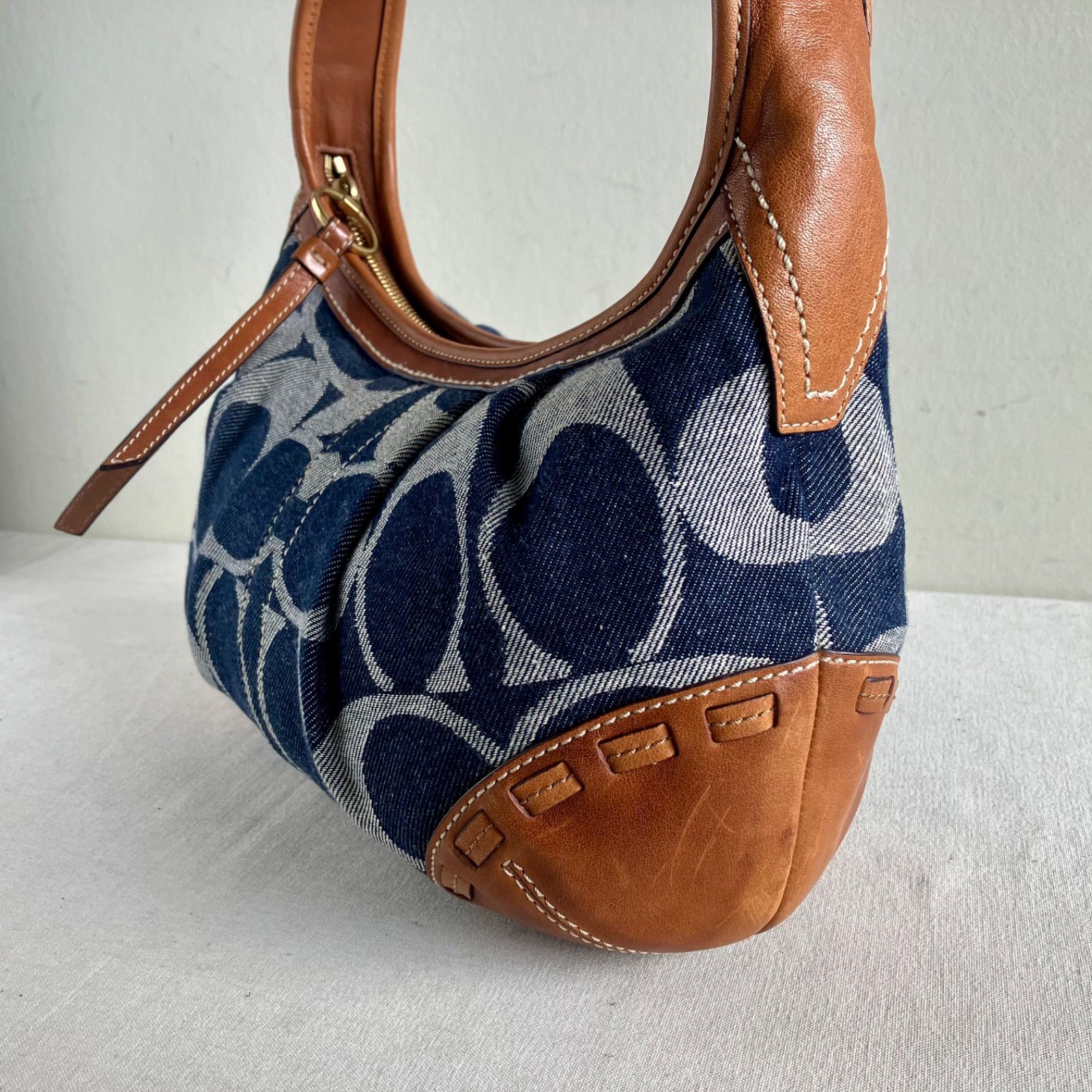 Rare Coach Vintage Ergo Blue Denim Leather Hobo Bag Demi Pouch y2k 