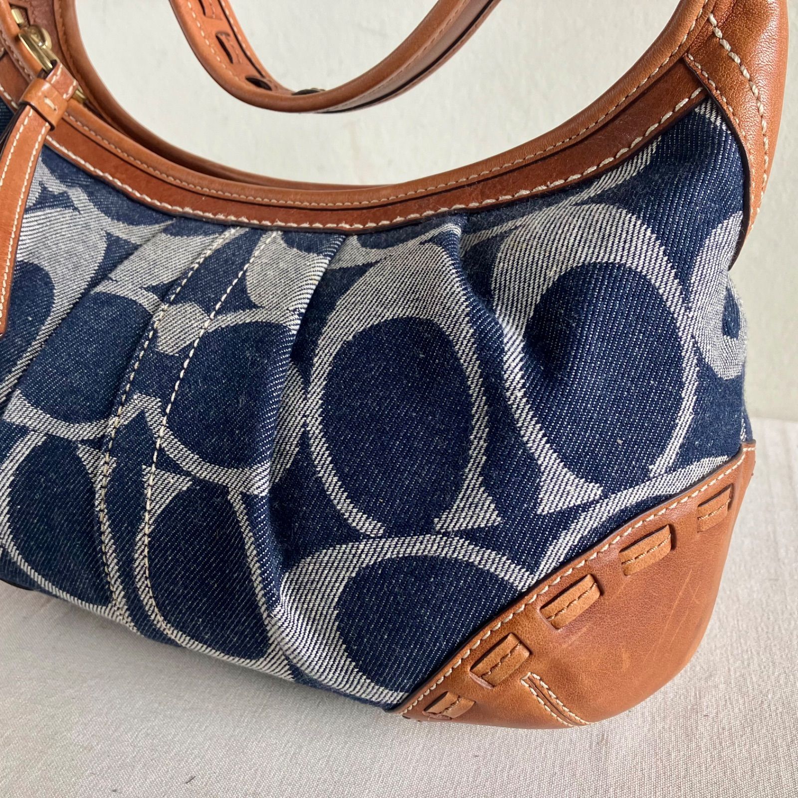 Rare Coach Vintage Ergo Blue Denim Leather Hobo Bag Demi Pouch y2k 