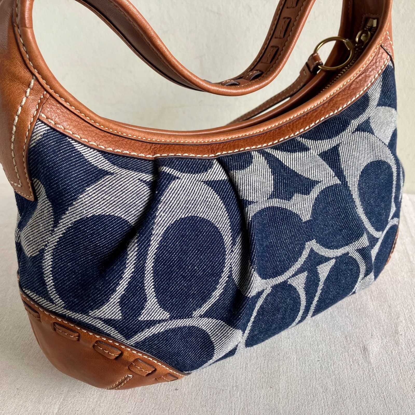 Rare Coach Vintage Ergo Blue Denim Leather Hobo Bag Demi Pouch y2k 