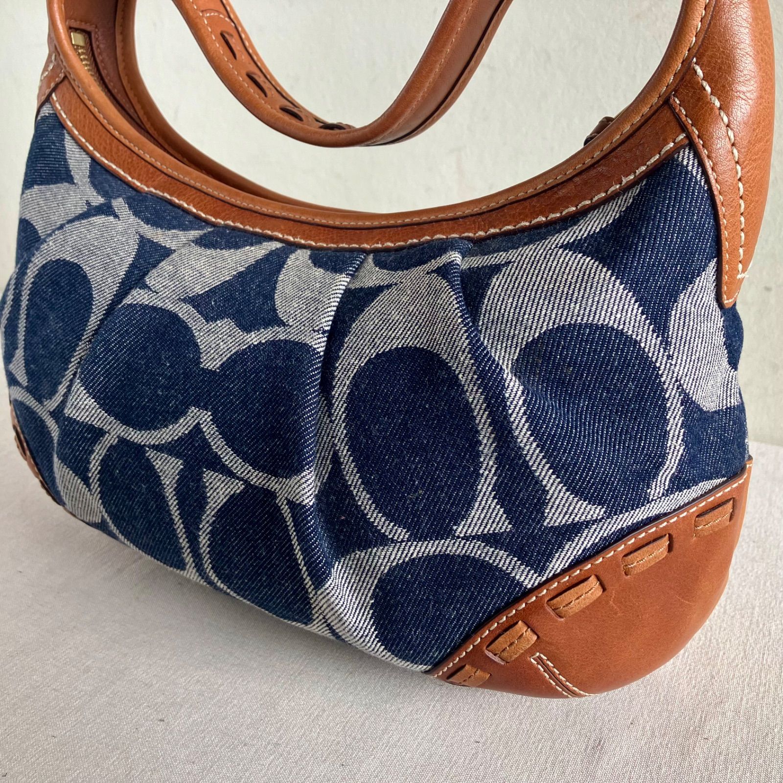 Rare Coach Vintage Ergo Blue Denim Leather Hobo Bag Demi Pouch y2k