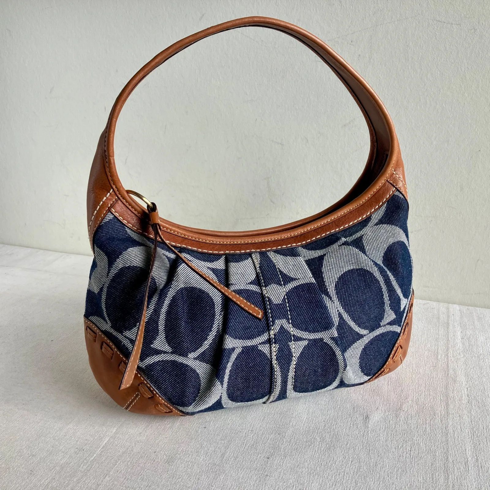 Rare Coach Vintage Ergo Blue Denim Leather Hobo Bag Demi Pouch y2k