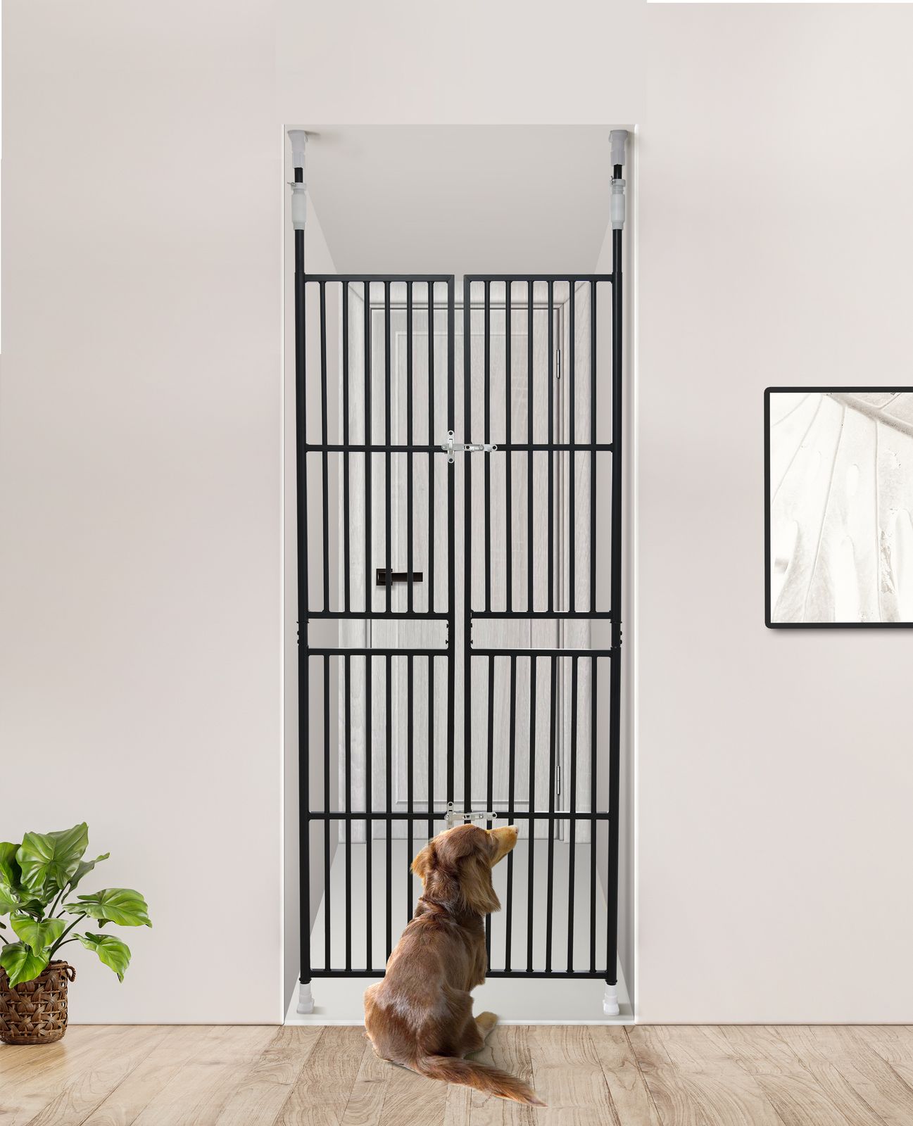 ペット高さ調節対応 205～285 cm ドア ケージ 留守番 保護 ネコ 脱走防止 柵 フェンス 猫用 多頭飼い 多頭 スチール ペットケージ 新生活 ブラック