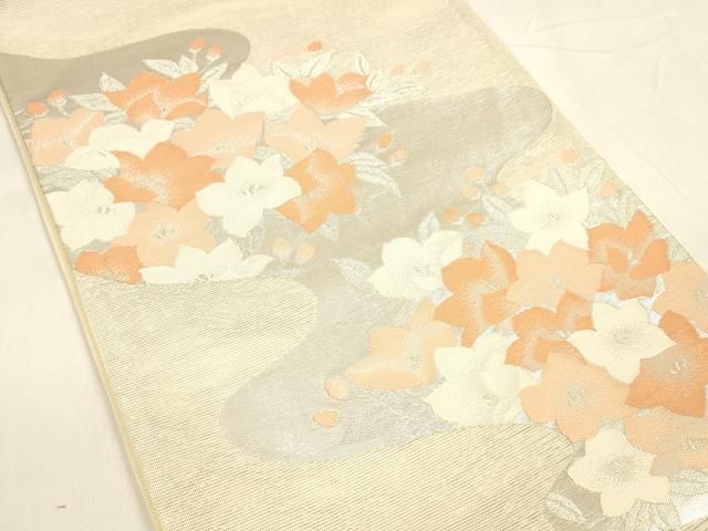 平和屋着物＊夏物　六通柄袋帯　流水草花文　銀糸　正絹　逸品　DABA0264cm 平和屋着物＊夏物 六通柄 本袋帯 流水文 銀糸 正絹 逸品 DABA0256cmの