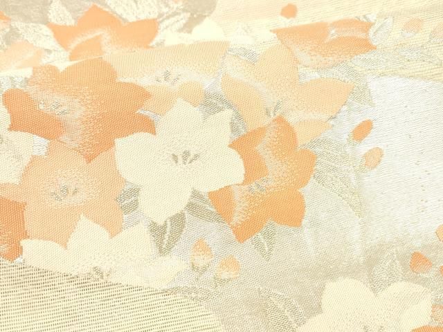 平和屋着物＊夏物 六通柄袋帯 流水草花文 銀糸 正絹 逸品 DABA0264cm