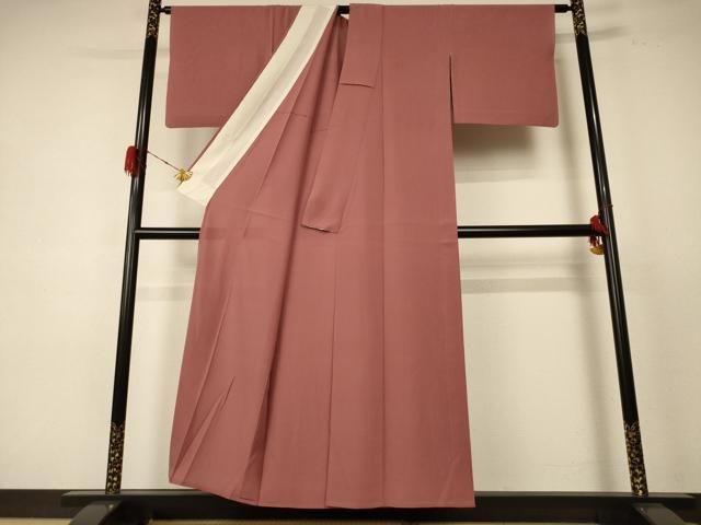 平和屋着物＊夏物 色無地 絽 赭色 洗える着物 jd