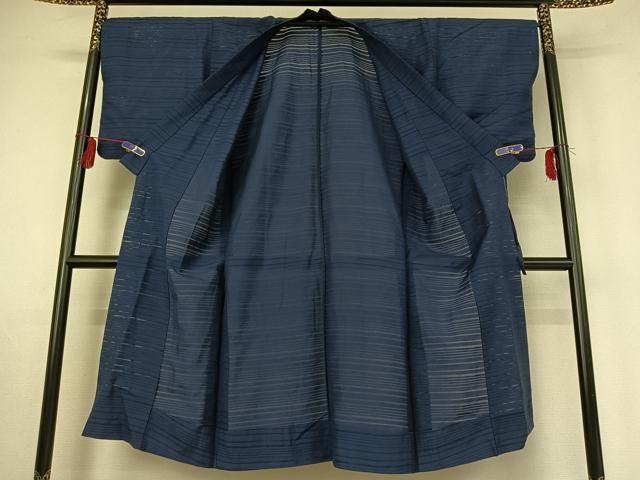 平和屋着物▽道中着 スリーシーズン 春夏秋 塵除け 変わり絽紬 深縹色 ロング丈 正絹 jh