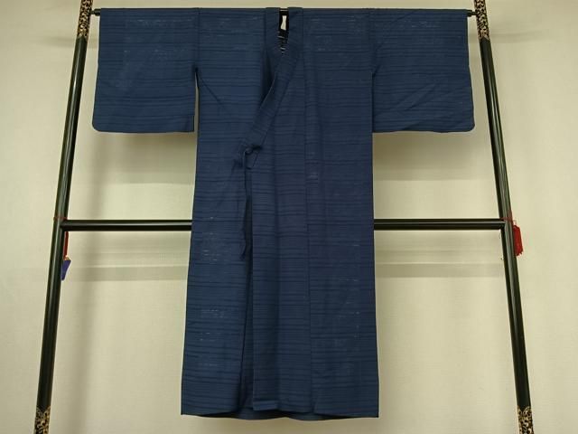 平和屋着物▽道中着 スリーシーズン 春夏秋 塵除け 変わり絽紬 深縹色 ロング丈 正絹 jh