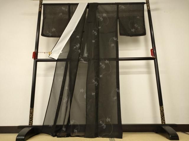  平和屋着物＊夏物 小紋 紗 葡萄 黒地 洗える着物 jd 小紋 着物