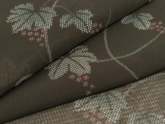 平和屋着物＊夏物 小紋 紗 葡萄 黒地 洗える着物 jd