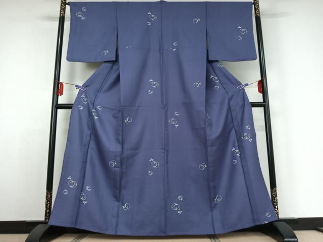 平和屋着物▽小紋 単衣 笹の葉丸文 洗える着物 jh