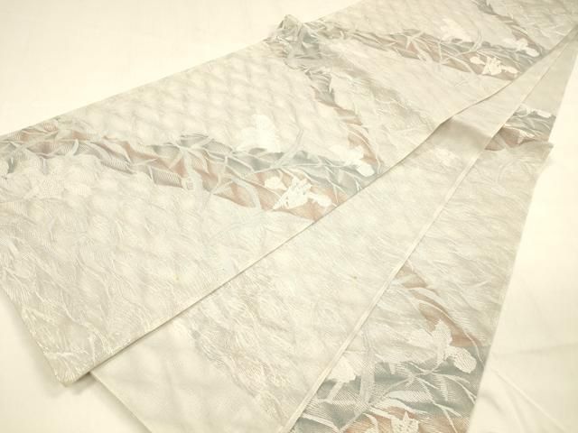 平和屋着物＊夏物 六通柄袋帯 流水草花文 銀糸 正絹 逸品 DABA0689cm