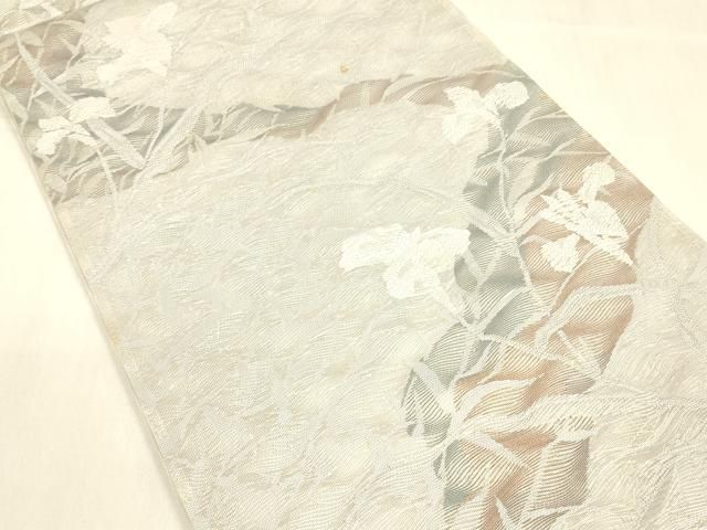 平和屋着物＊夏物 六通柄袋帯 流水草花文 銀糸 正絹 逸品 DABA0689cm
