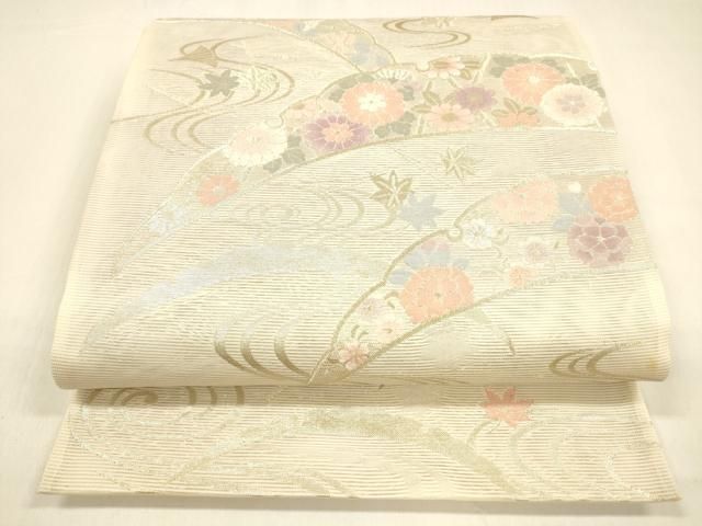 平和屋着物＊夏物 六通柄袋帯 雪芝花文 金銀糸 正絹 逸品 DABA0691cm