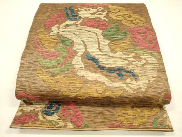 平和屋着物＊夏物 六通柄袋帯 動物丸文 金糸 正絹 逸品 DABA0701cm