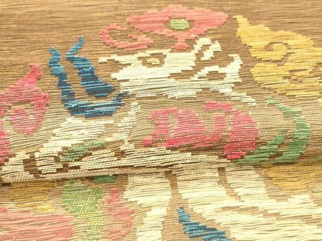 平和屋着物＊夏物 六通柄袋帯 動物丸文 金糸 正絹 逸品 DABA0701cm