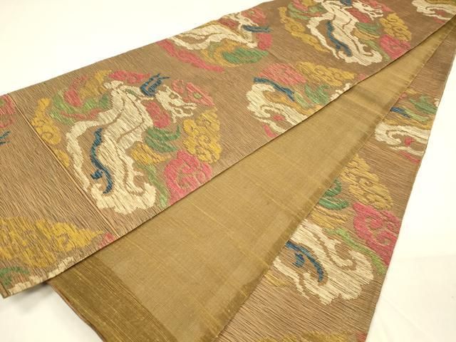 平和屋着物＊夏物 六通柄袋帯 動物丸文 金糸 正絹 逸品 DABA0701cm