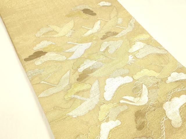 平和屋着物＊夏物 明綴れ 太鼓柄袋帯 飛鶴松文 金銀糸 正絹 逸品